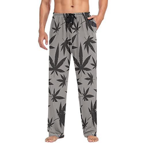 Black Marijuana on Grey Men's Pajama Pants Sleepwear Lounge Pajama Bottoms3