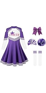 LOLANTA Mardi Gras-kostuum voor meisjes, cheerleadingjurk met pompons en sokken, cheerleadinguniform voor de middelbare school, rood, 150