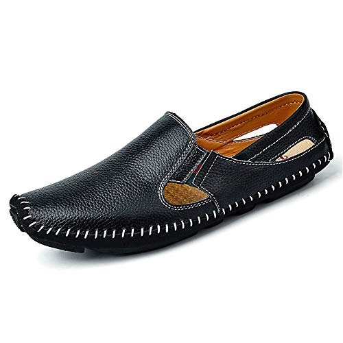 Men Drive Loafers Casual and Fashion Summer Hollow Breathable Leather Boat Moccasins(Black,10 M US)