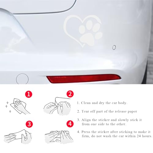 Image of DXNQ Pet Dog Paw Puppy Love Heart Vinyl Decal, 4.6 inch 3.7 inch Heart with Dog Paw Print Reflective Bumper Sticker, Cute Waterproof Puppy Footprint Heart Decal for Window Laptop Wall (White)