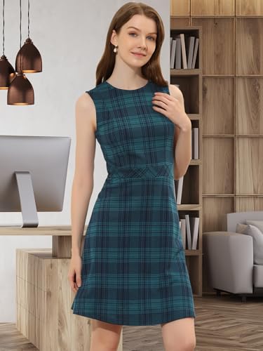Robe de travail en tweed sans manches au design haut de gamme bleu