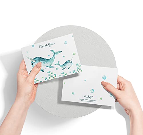 Image of Twigs Paper Baby Shower Thank You Cards, 12 Ocean Watercolor Note Cards