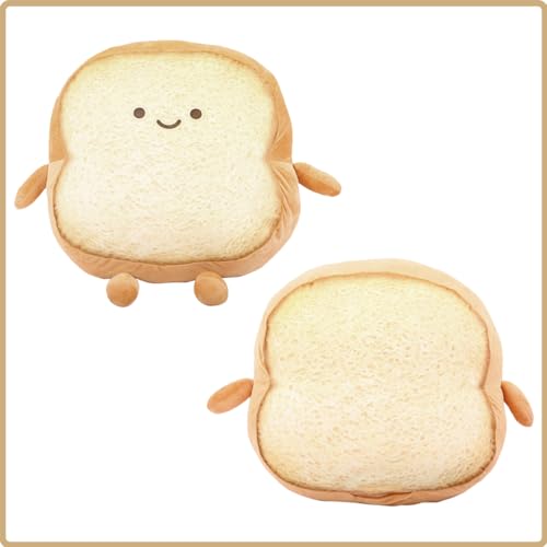 Image of DENTRUN Toast Plush Pillow, Soft Bread Shape Food Cushion for Hugging Decor | funny expression, sofa /bed cushion, soft plush, gift for kids /adults, room decor