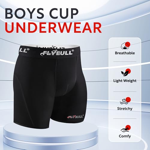 2-Pack Boys Cup Underwear Youth Boxer Briefs with 1 Protective Athletic Cup for Baseball, Football, Lacrosse2