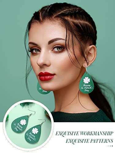 25 Pairs St. Patrick Faux Leather Earrings Easter Leather Teardrop Shamrock Dangle Earrings With Storage Bag Clover Green Hat Cute Egg Dangle Earrings Jewelry For Women Girls Teen Gifts #TOP2