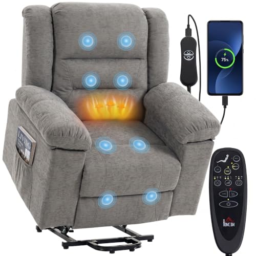 Image of HOMCOM Oversized Riser Recliner Chair w/Vibration Massage and Heat, Grey