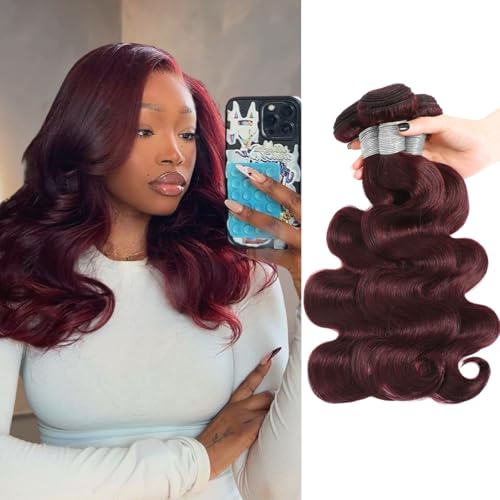 MOMOSHERO 99j Dark Burgundy Body Wave Human Hair 3 Bundles,