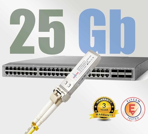 Image of Elfcam - 2 Pack 25G SFP28 SR 850nm Transceiver Module, Compatible with Cisco 25GBASE-SR, 850nm, 100m DOM LC /UPC Duplex Multimode MMF, Pack of 2