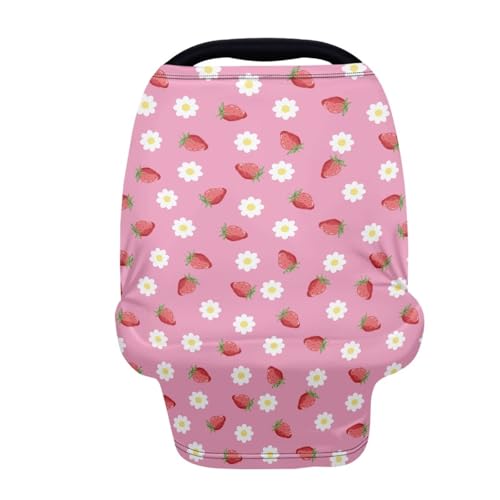 Image of Carseat Cover for Babies, All Weather Breathable Infant Carseat Cover Lightweight Baby Carrier Cover for Girls Boys, Strawberry Daisy