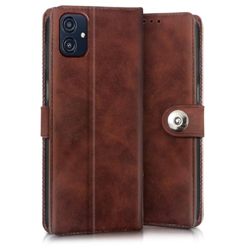 Image of WOW IMAGINE Shock Proof Flip Cover Back Case for Samsung Galaxy M04 | F04 | A04e (Magnetic Button Flip Case | Wallet Pockets & Stand | Leather Finish | Coffee)