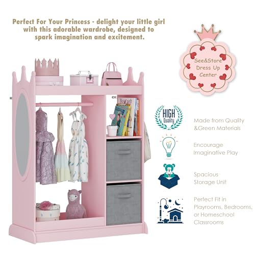 UTEX-Kids-Armoire-Wardrobe-Closet-with-Mirror-and-Storage-Bin-Pink-334-in-W-x-1575-in-D-x-445-in-H UTEX Kids Armoire Wardrobe Closet with Mirror and Storage Bin Pink 334 in W x 1575 in D x 445 in H