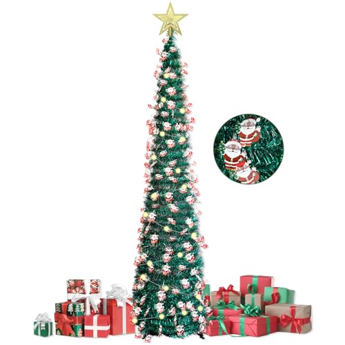 150cm albero di natale pop up con luci incorporate,christmas tree pieghevole con 1 stella e 50 Luci LED,albero di natale pronto in 5 minuti,decorazione d'interni natalizia,paillettes verdi