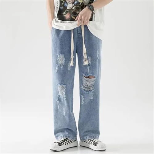 Men Baggy Ripped Jeansripped Trousers Hip Hop Loose Solid Color Oversized Straight Jeans2