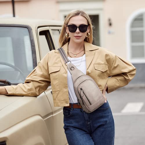 Cluci Sling Bag For Women Crossbody Leather Fanny Packs For Women Large Sling Backpack Chest Bag For Travel Hiking Cycling Grey #TOP1