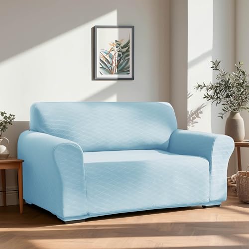 Deconovo Stretch Sofa Abdeckung waschbar Sofabezug dehnbar Sofaüberwurf Sesselbezug Sofahusse Super Elastisch für Wohnzimmer, 2-Sitzer, 152 * 83 * 89cm, Himmelblau