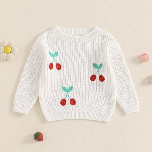Toddler Girls Sweater Cherry Embroidery Crew Neck Long Sleeve Kids Pullovers Fall Clothes Tops2