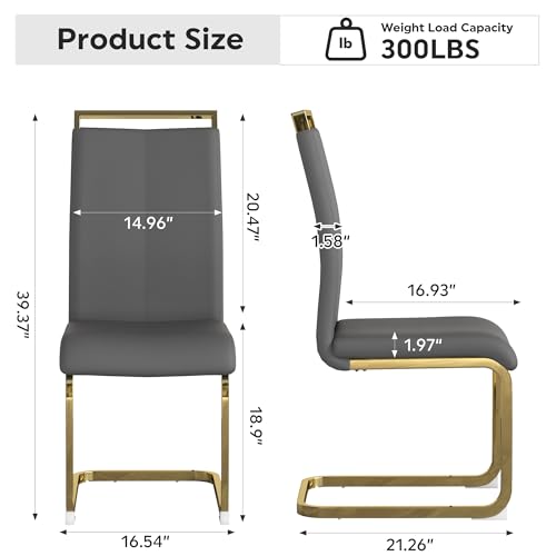 Image of Baysitone Modern Dining Chairs Set of 6, Side & Kitchen Chairs with Gold Frame, Faux Leather Padded Seat High Back, for Dining, Kitchen & Living Room - Dark Grey