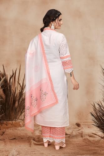 Kurta droite et pantalon broderie Schiffli pêche