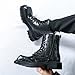 Men's Business Formal Boots Fashionable Square Toe Thick Soled Combat Boots Black Retro Walking Work Uniform Leather Shoes 7
