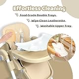 Bonnlo Baby Foldable High Chair, Adjustable Height with 7 Positions, 4-Level Reclining Seat & Detachable Double Tray, Highchair for Toddlers 6 Months to 3 Years (Beige) - Image 5