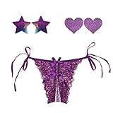 Celamirio Women's Sexy Lace Thong Panties Purple S