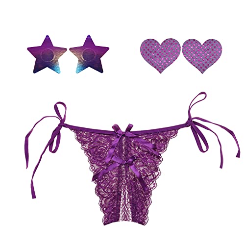 Celamirio Women's Sexy Lace Thong Panties Purple S #TOP5
