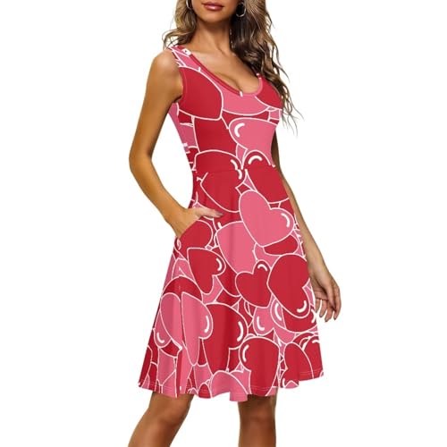 Image of Women's Casual Loose Sundress Midi Sleeveless Crewneck Dress Summer Beach Tank Dress with Pockets