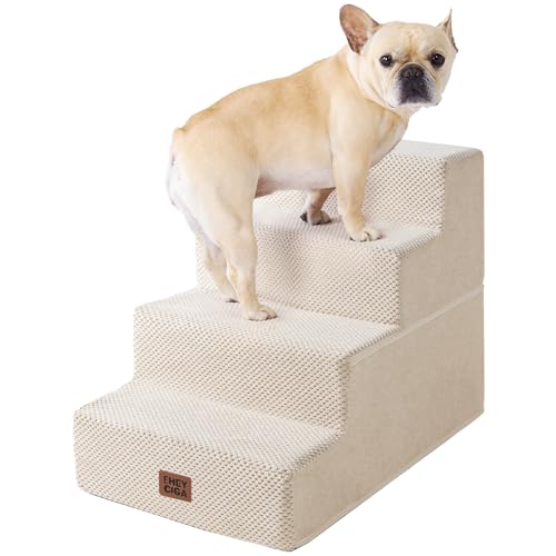 Image of EHEYCIGA Dog Stairs for Bed 18 inch H, 4-Step Dog Steps for High Bed, Pet Steps for Small Dogs and Cats, Non-Slip Balanced Pet Ramp Indoor, Beige