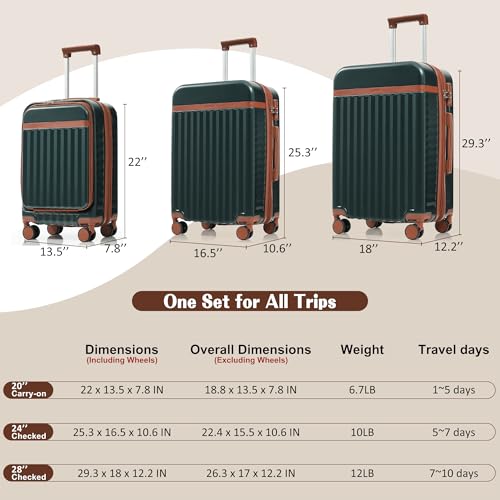 Image of Hardshell Luggage, Lightweight Suitcase with Spinner Wheels, DARK GREEN+USB