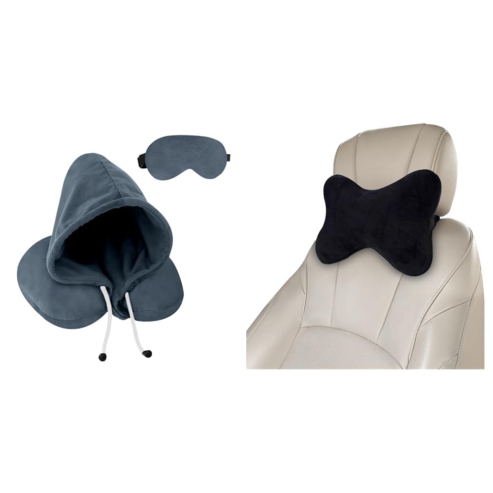 GREELI Neck Pillow for Travelling Luxurious Airplane Travel Pillow Head Rest Neck Holder Pillow + Car Neck Rest Pillow for Head Rest Super Soft Fiber Neck Support for Car Seat, Office Chair,-image-39