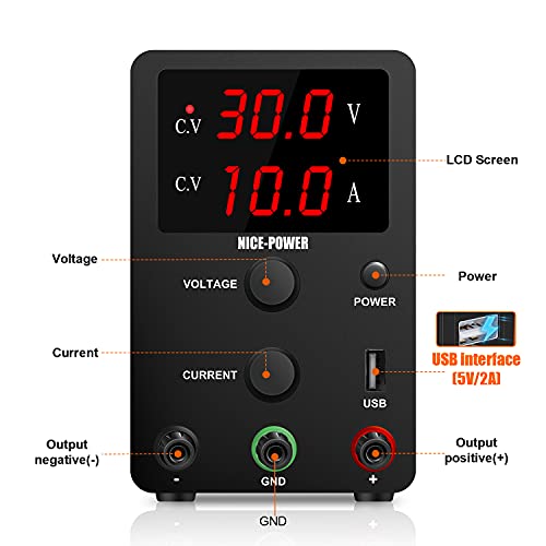 Nice-Power Dc Power Supply Adjustable Variable 3Digital Led Display Adjustable Regulated Switching Dc Lab Bench Power Supply Digital (Black) #TOP4