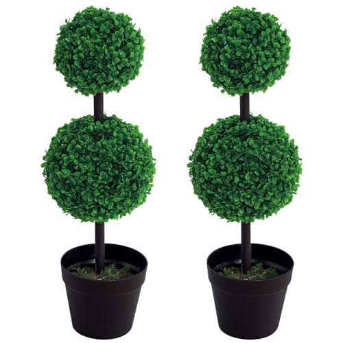 Outsunny Set of 2 Artificial Boxwood Ball Topiary Trees Potted Decorative Plant Indoor Décor (67cm) - Cosy Home Interiors Outsunny Set of 2 Artificial Boxwood Ball Topiary Trees Potted Decorative Plant Indoor Décor (67cm)