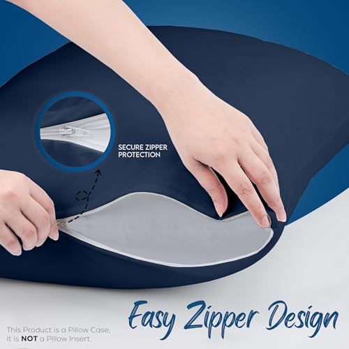 Utopia Bedding 4 Pack Waterproof Pillow Protectors with Zipper King Size (Navy), Bed Bug and Dust Mite Proof Pillow case Covers, Moisture Wicking Pillow Encasements 20 x 38 Inches