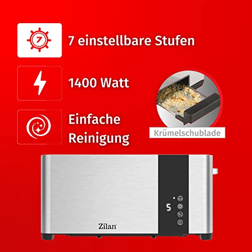 Foto von Zilan Toaster 4 Scheiben | Edelstahl | Modern | 7 Stufen | Krümelschublade | LCD Display Touchscreen | Toastautomat | Abschaltautomatik