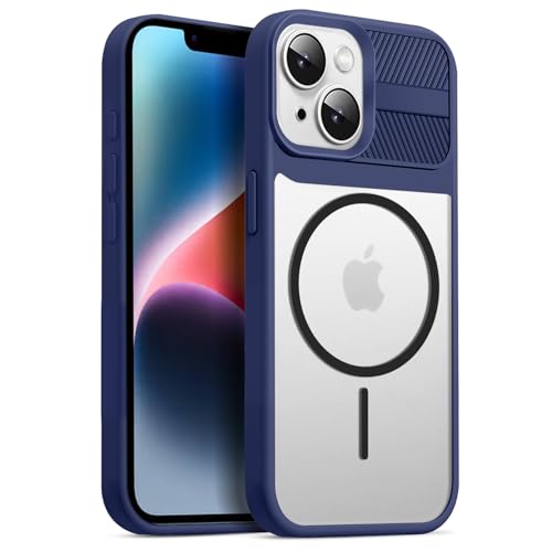 Image of KARWAN️ Magnetic Clear Back Case Cover for iPhone 14 Plus / 15 Plus (6.7-Inch-) |Acrylic Transparent Slim | Shockproof iPhone 14 Plus / 15 Plus Mobile Phone Back Cover [Clear Back] [TPU + Pc] [Blue]