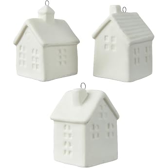 Kaemingk Christmas Tree Decoration House Porcelain 6.5 cm - Figure for Hanging - 1 Piece Assorted - Christmas Tree Pendant for Christmas - Christmas Tree Pendant & Christmas Tree Decoration - Winter