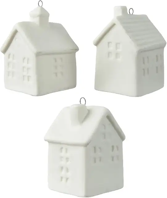 Porzellan Winterhaus Christbaumanhänger 6,5cm - Weihnachtsbaumschmuck Figur