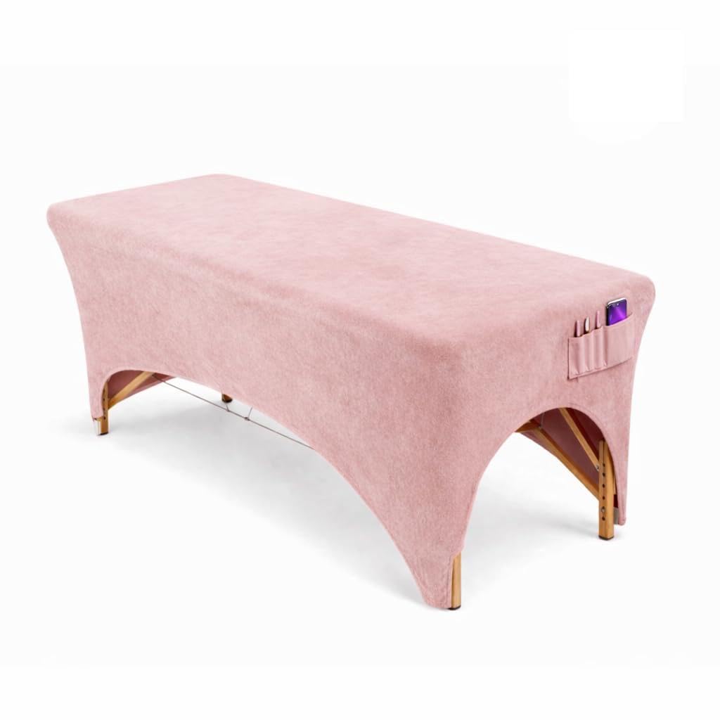 Pink Velvet Massage Table Sheet Cover – Stretchy Lash Bed & Massage Table Cover with Leg Cut-Out & Pocket – Fits 72–77” Tables – Spandex, Machine Washable