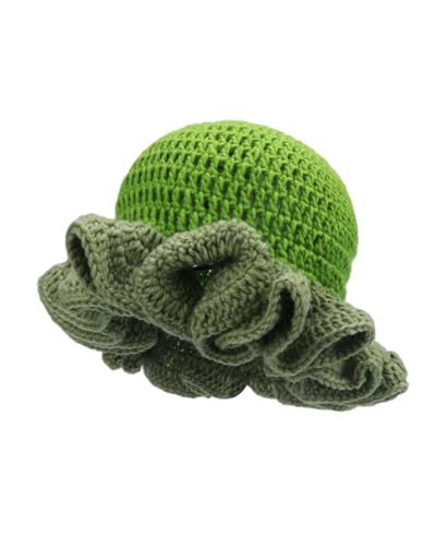 Image of Women Crochet Bucket Hat Cute Winter Ruffled Brim Floppy Cap Handmade Knit Cloche Hats