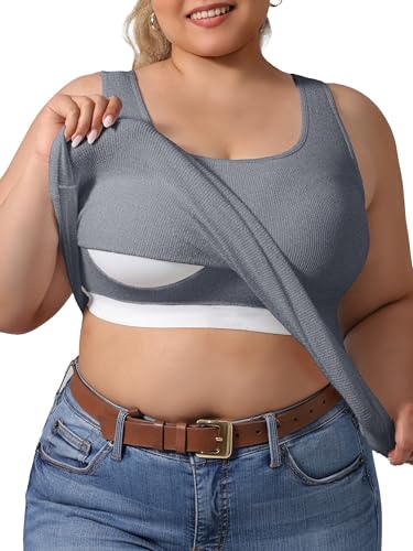 Image of Plus Size U-Back Casual Workout Tank Tops for Women with Built-in Bra, Padded Racerback Gym Athletic Yoga Tops