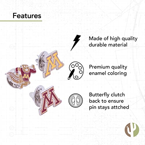 Image of Desert Cactus University of Minnesota Lapel Pin MINN Golden Gophers Made of Metal for Formal Wear, Bag and Hat Jewelry, and Tie Tack (Pin Set)