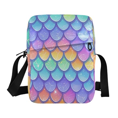 small messenger bag for women mens crossbody bag small Shoulder Handbag Adjustable Strap for Travel Travel- Rainbow Dragon Scales Shimmering