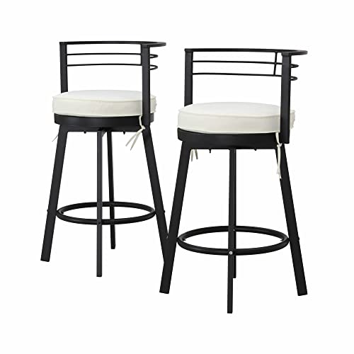 Image of LOKATSE HOME 2 Piece Outdoor Swivel Bar Stools Set Armless Bistro Furniture Patio Height Metal Chairs with Cushion