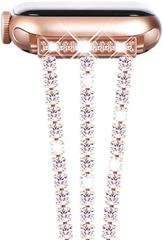 NewWays Compatible for Apple Watch Band Series 8 Series 7 41mm 40mm SE Series 6 5 4 3 38mm, Sparkling Bling Diamonds Bracelet for iWatch Band Womens (Shinystone-Rosegold)