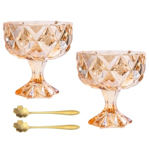 Clear Thickened Glass Dessert Cup with High Stem Designs Shatterproof Bowl for Ice Cream Fruit Salad Kitchen Gadget Thickened Gl