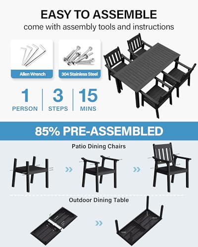 Image of YEFU Patio Dining Chairs Set of 4: All Weather Outdoor Dining Chairs with Wide Curved Seat and Backrest - Outdoor Furniture Plastic for Outside Backyard /Garden /Porch /Deck 350lbs Capacity Black