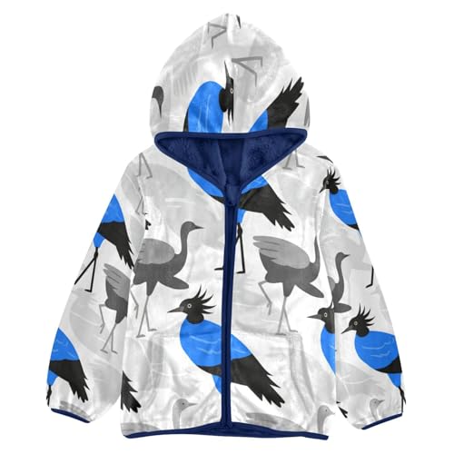 Birds Pattern with Blue Toddler Fleece Jacket Girl Boys Hooded Fleece Jacket Coat Warm Outwear Zip-up 3-10T