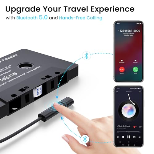 voijump Cassette Audio Bluetooth Adapter Receiver for Car, Wireless Cassette to AUX Adapter with Hands-Free Calling – Compatible with Old Car Stereo, Smartphone, MP3 Player