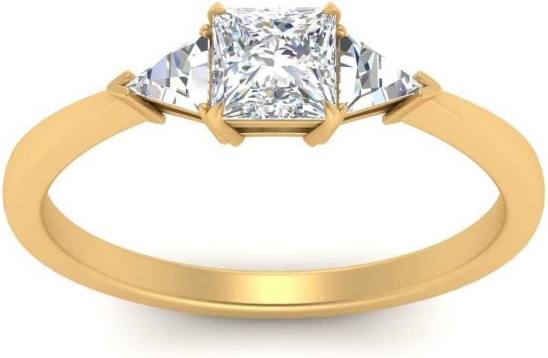 Choose Your Gemstone Trillion Cathedral Ring Yellow Gold Plated Princess Shape 3 Stone Engagement Rings Everyday Jewelry Wedding Jewelry Handmade Gifts for Wife US Size 4 to 12