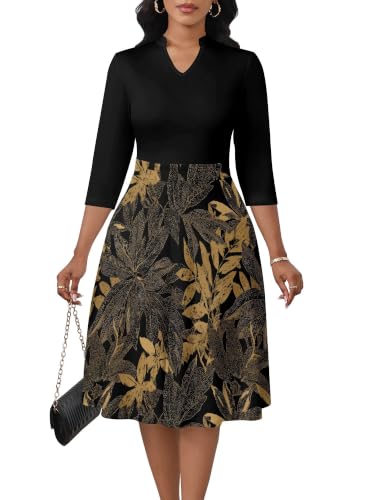 Image of PinkPatty Women's Casual A-line Midi Dresses 3 /4 Sleeve V Neck Fit and Flare Dress with Pockets